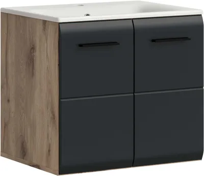 Immagine prodotto di xonox.home Lavabo Ice con lavabo (L/H/D: 60x55x46 cm) in nero opaco e riproduzione in Rovere Nox