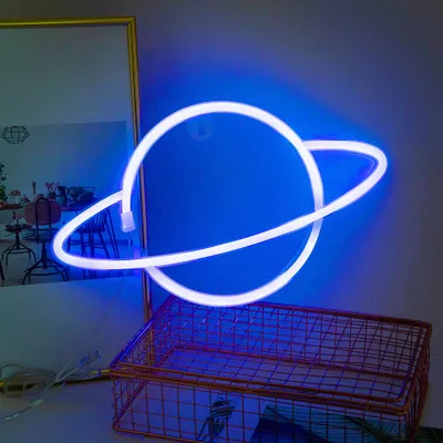 Produktbild von LED Neon Schild Planet Blau 30x18cm - Wanddeko Nachtlicht für Kinderzimmer & Gaming Room - Batteriebetrieben