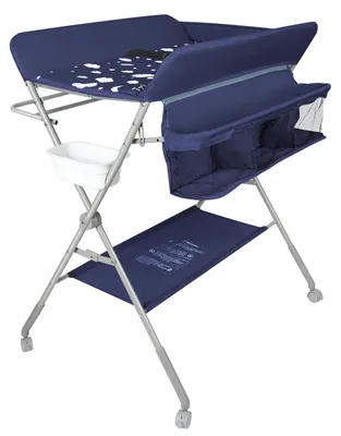 Immagine prodotto di Fasciatoio - Fasciatoio pieghevole - Con rotelle - Regolabile in altezza - Con ripiano - Piccola bacinella - Telaio in metallo - Blu navy