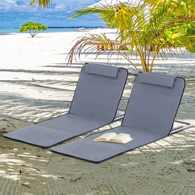 Obrázek produktu pro Sluneční lehátko s opěrkou hlavy a transportní taškou, 5 poloh, ideální na pláž, do zahrady. Rozměry: 134x48x36-45 cm. Barva: šedá