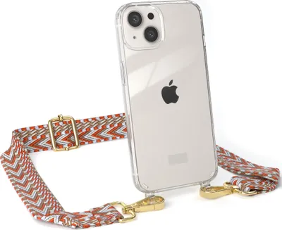 Produktbild von EAZY CASE Handykette - Verstellbarer Trageriemen kompatibel mit Apple iPhone 13, Handykordel mit transparenter Silikon-Hülle, Band in Orange