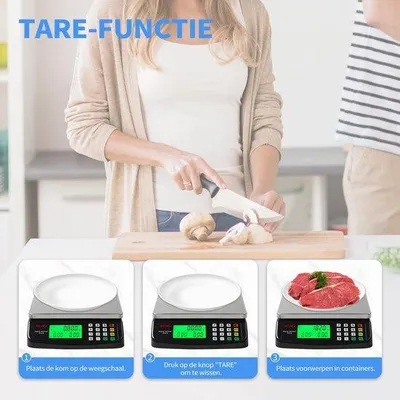 Obrázek produktu pro Digitální váha do kuchyně - černá - 30 kg - nerezová ocel s LCD displejem a funkcí tarování - pro kuchyň a domácnost