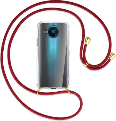 Produktbild von Handykette Backcover-Schutzhülle mit Band (Metall goldfarben) für Nokia 8.3 5G - dunkelrot