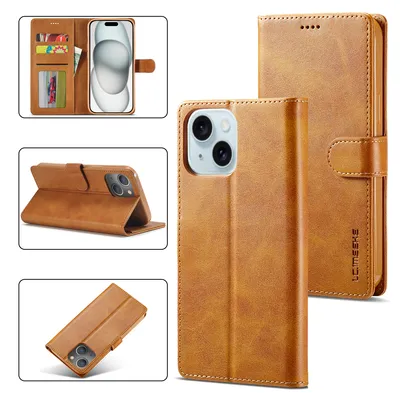 Obrázek produktu pro Pouzdro pro iPhone 15 kožené flipové pouzdro s magnetickým uzávěrem a stojánkem, ochranné pouzdro Žluť