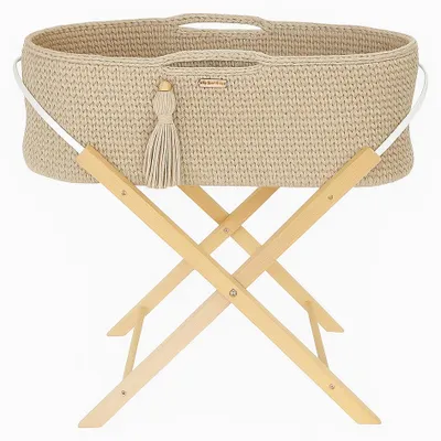 Produktbild von BOHO Handmade Moseskorb mit Ständer – hellbeige