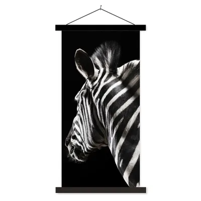 Produktbild von MuchoWow® Textilposter Zebra - Tier - Schwarz - Porträt 60x120 cm mit schwarzem Rahmen - Magnete