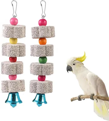 Produktbild von Stück Kalziumsteine mit Glöckchen, Kauspielzeug für Papageien, Hamster und Kaninchen