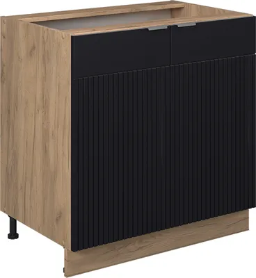 Produktbild von Küchenunterschrank Vicco Fame-Line Schwarz gestreift 80 cm mit Regal, ohne Arbeitsplatte, Model 50764