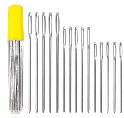 Produktbild von Nähnadeln Set 15 Stück Großes Auge Stumpfe Nadeln Edelstahl 5,3-6,8 cm