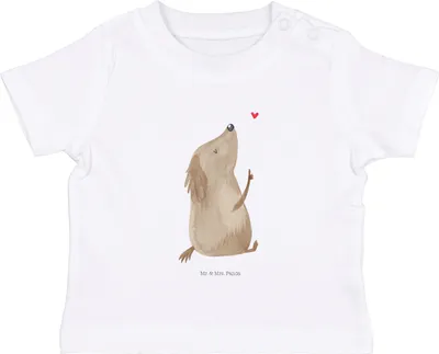 Produktbild von Mr. & Mrs. Panda  T-Shirt Hund Liebe 6. - 12. Monat - Weiß - Geschenk, Baby Shirt, Herz, Sprüche, Hunde, Babyshirt, Kleinkind, Kurzarmshirt