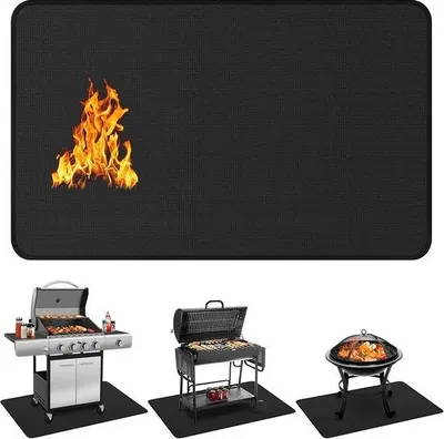 Produktbild von Feuerbeständige Untergrill-Matte 60x40 Zoll – Doppelseitig – Schützt Terrasse und Boden vor Feuer, Fettflecken und Feuchtigkeit – Für BBQ, Feuerkorb und Kamin