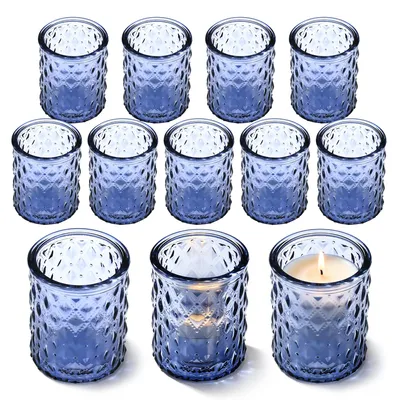 Produktbild von Theelichthalter Glas, 12 Stück, blau, für die Dekoration