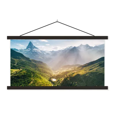 Produktbild von MuchoWow® Textilposter Berge - Pflanzen - Landschaft 150x75 cm mit schwarzem Rahmen - Posterleiste