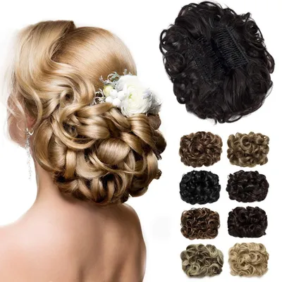 Produktbild von Haarknoten Haarteil Scrunchie Lockig Aschbraun mit Hellplatinblond