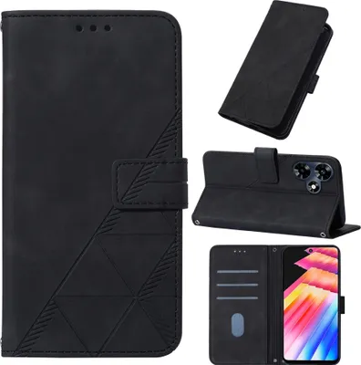 Produktbild von Hülle für Infinix Hot 30 4G X6831 Prägung Flip Leder Kartenfächer Schutzhülle mit Ständer Schwarz