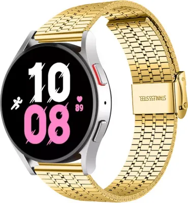 Produktbild von Strap-it Edelstahlarmband - Kompatibel mit Samsung Galaxy Watch 5 Armband 44mm Ersatzarmband Edelstahl - Verstellbarer Verschluss - Hochwertiges Material - für Samsung Galaxy Armband Gold