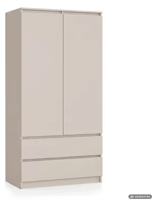 Produktbild von Kleiderschrank S90 Kaschmir 90 cm 2 Türen 2 Schubladen 4 Regalböden B90xH180xT51 cm