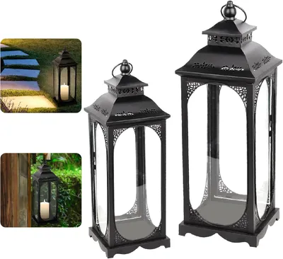 Immagine prodotto di Set di 2 lanterne in metallo nero per candele decorative