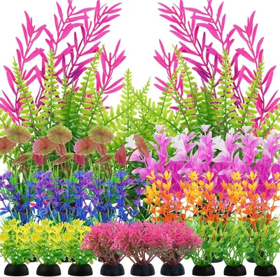 Immagine prodotto di Set di piante artificiali, composto da 25 piante colorate, realizzate in plastica resistente alla corrosione, adatte per acquari da 7 a 20 litri