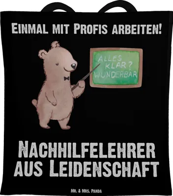 Produktbild von Mr. & Mrs. Panda Schultasche Nachhilfelehrer Leidenschaft - Schwarz - Geschenk, Witzig, Laptoptasche, Tasche, Spruch, Tote Bag, Nachhilfeunterricht, Lustig, Jutetasche