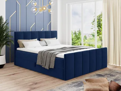 Produktbild von Boxspringbett Star Lux mit Fußteil, 2 Bettkästen und Matratzentopper - Doppelbett mit Topper, Bonell-Matratze, Polsterbett, Bett (Dunkelblau (Kronos 09), 140 x 200 cm)