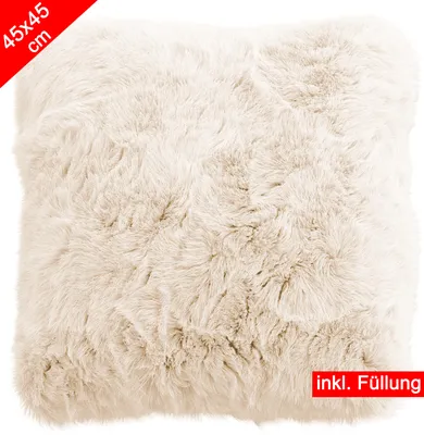 Produktbild von Fellkissen mit Füllung - Sofakissen, Couchkissen, Kuschelkissen, Dekokissen - Couch Stuhl Sofa Wohnzimmer Schlafzimmer deko waschbar Creme