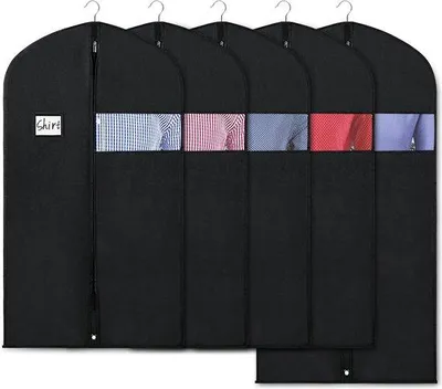 Immagine prodotto di Borse per abiti Unyqoos® nere – sacchetti traspiranti per abiti e indumenti, realizzati in tessuto non tessuto da 100 g/m², dimensioni 110/127 cm, con finestra trasparente e cerniera, confezione da 5 pezzi
