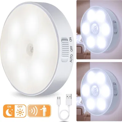 Produktbild von 2x lampka nocna LED z czujnikiem ruchu ładowana przez USB światło zmierzchowe zimna biel do schodów, szafy