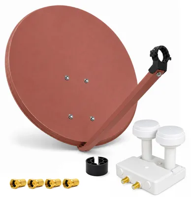 Produktbild von PremiumX SAT Anlage 80cm Antenne Ziegelrot Twin Monoblock WE 4x F-Stecker