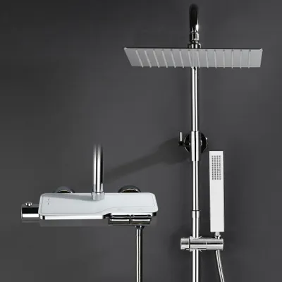 Immagine prodotto di JOHO Colonna Doccia in Acciaio INOX 304 con Termostatico Rubinetto Miscelatore, Set Doccia a Pioggia con Doccetta, Soffione Doccia Cromo 20×20cm