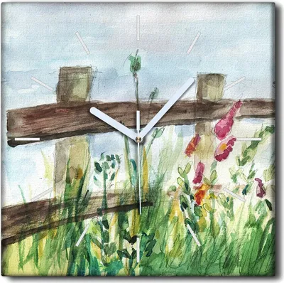 Produktbild von Coloray Uhr auf Leinwand 30x30 cm Wand Uhr Dekoration Wohnzimmer Segeltuch weiße Zeiger -Aquarelle blüht Blumen