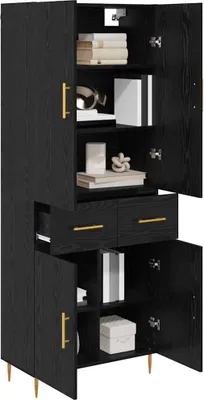 Obrázok produktu pre vidaXL Highboard čierny dubový vzhľad 69,5 x 34 x 180 cm materiál na báze dreva