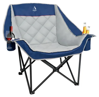 Imagen del producto de Silla de camping XXL, con reposabrazos acolchados, capacidad de hasta 200 kg, silla plegable con portavasos para uso en exteriores