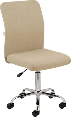 Imagen del producto de Silla de oficina tapizada en tela, con asiento acolchado, giratoria 360°, con altura ajustable y sin reposabrazos, diseño ergonómico, dimensiones 44x50x110 cm, color beige