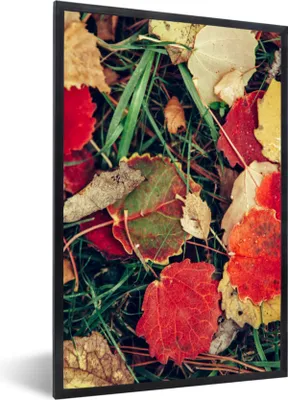 Produktbild von MuchoWow® Gerahmtes Poster Blätter - November - Herbst - Natur 60x90 cm - Poster mit Schwarzem Bilderrahmen Wandposter Rahmen Foto Bilder - Kunst