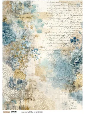 Zdjęcie produktu dla Papier ryżowy do decoupage A4 - Scraplove - Junk Journal Blue Beige 2