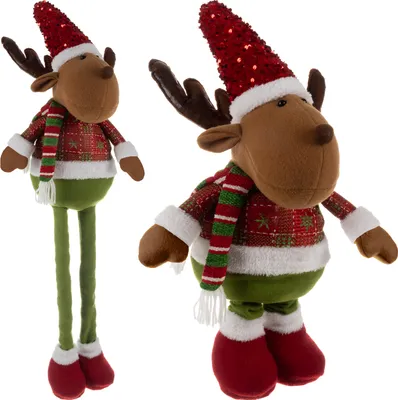 Image de Figurine de Noël aux longues jambes Pieds télescopiques Figurines de Noël debout Peluche Décoration de maison 22340, Modèle:Renne