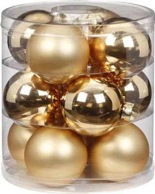 Produktbild von Weihnachtskugeln Glas 8cm, 12 Stück, Farbe:Brokat Gold glanz matt