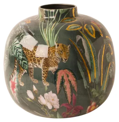 Produktbild von WinQ-Vaas Celestial 25cm – Metallvase mit Pflanzen- und Tierdruck in Petrol, Multicolor für Kunst- und Trockenblumen