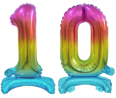 Produktbild von Stehender Folienballon Zahl 10 Regenbogen bunt 38 cm