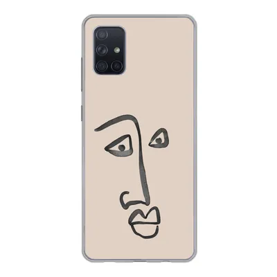 Produktbild von MuchoWow® Handyhülle Schutzhülle Hülle für Samsung Galaxy A71 Gesicht - Rosa - Strichzeichnung Silikon Softcase Handy Hülle - Kartenbesitzer