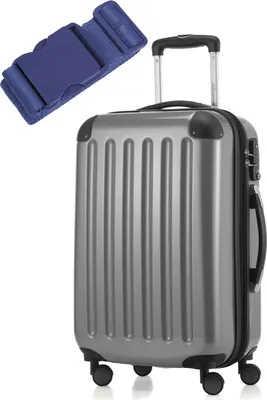 Produktbild von Hauptstadtkoffer Alex - Kabinenkoffer 55 cm + Koffergurt als Geschenk, Trolley mit Dehnfalte für Handgepäck 4 Rollen, Hartschale glänzend, TSA,Silber