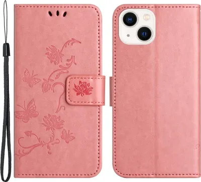 Produktbild von iPhone 15 Hülle - Coverup Blumen & Schmetterlinge Klapphülle - Rosa