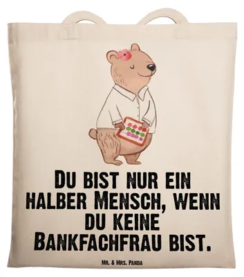 Produktbild von Mr. & Mrs. Panda Tote Bag Bankfachfrau Herz - Transparent - Geschenk, Schultasche, Stoffbeutel, Beruf, Spruch, Witzig, Bankangestellte, Ausbildung, Einkaufstasche, Lustig