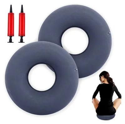 Produktbild von Aufblasbarer Sitzring, 2 Stück Hämorrhoiden Sitzkissen für Steißbeinentlastung mit Loch, Sitzring nach Operation oder Geburt, Donut Sitzkissen für Druckgeschwüre (Grau, 34 cm)
