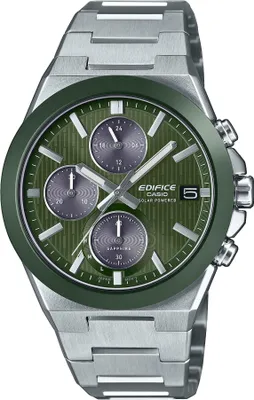 A close-up studio shot of a Casio Edifice watch.