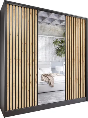 Produktbild von Schiebeschrank mit Spiegel und Schubladen LUPI D 200 schwarz / wotan eiche