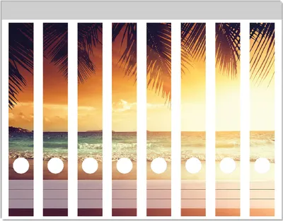 Produktbild von Wallario Ordnerrücken Sticker, selbstklebend für schmale Ordner, 8 Stück, Motiv Sonnenuntergang am Strand in der Karibik