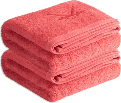 Produktbild von Sansibar Sylt 2er Duschtuch Set Frottier-Serie „Classic“, 2-tlg, hot coral, hochwertige Säbel Stickerei, pflegeleicht, hautfreundlich
