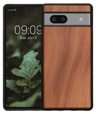 Produktbild von kwmobile Handyhülle für Google Pixel 7a Hülle Holz - Case mit TPU Bumper - Stoßfestes Hardcase - Schutzhülle Cover in Vintage Braun Braun